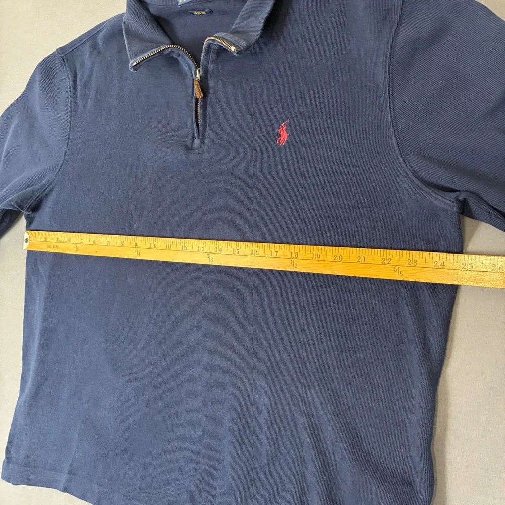 Polo Ralph Lauren Estate Rib Navy Blue Quarter Zip Sweater Men's Large Red Pony
